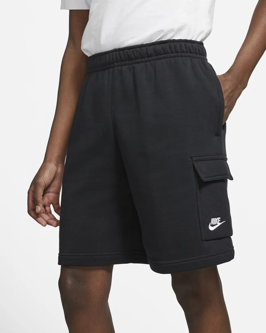 Nike Men's Sportswear Club Cargo Shorts - Black/White Casual Athletic Shorts