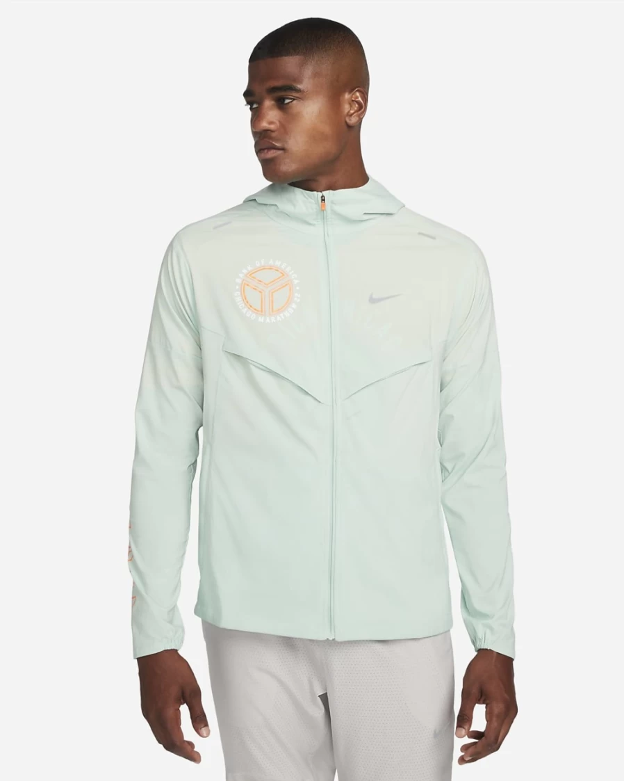 Nike Repel UV Windrunner Men's Running Jacket - Enamel Green/Total Orange, Lightweight Water-Resistant Hooded Training Jacket for Men