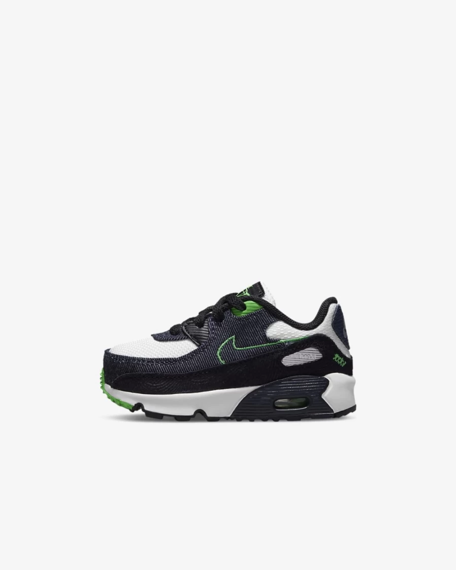 Nike Air Max 90 LTR SE Baby Toddler Shoes - Black, Scream Green, Summit White, Obsidian - Unisex Boys Girls Sneakers