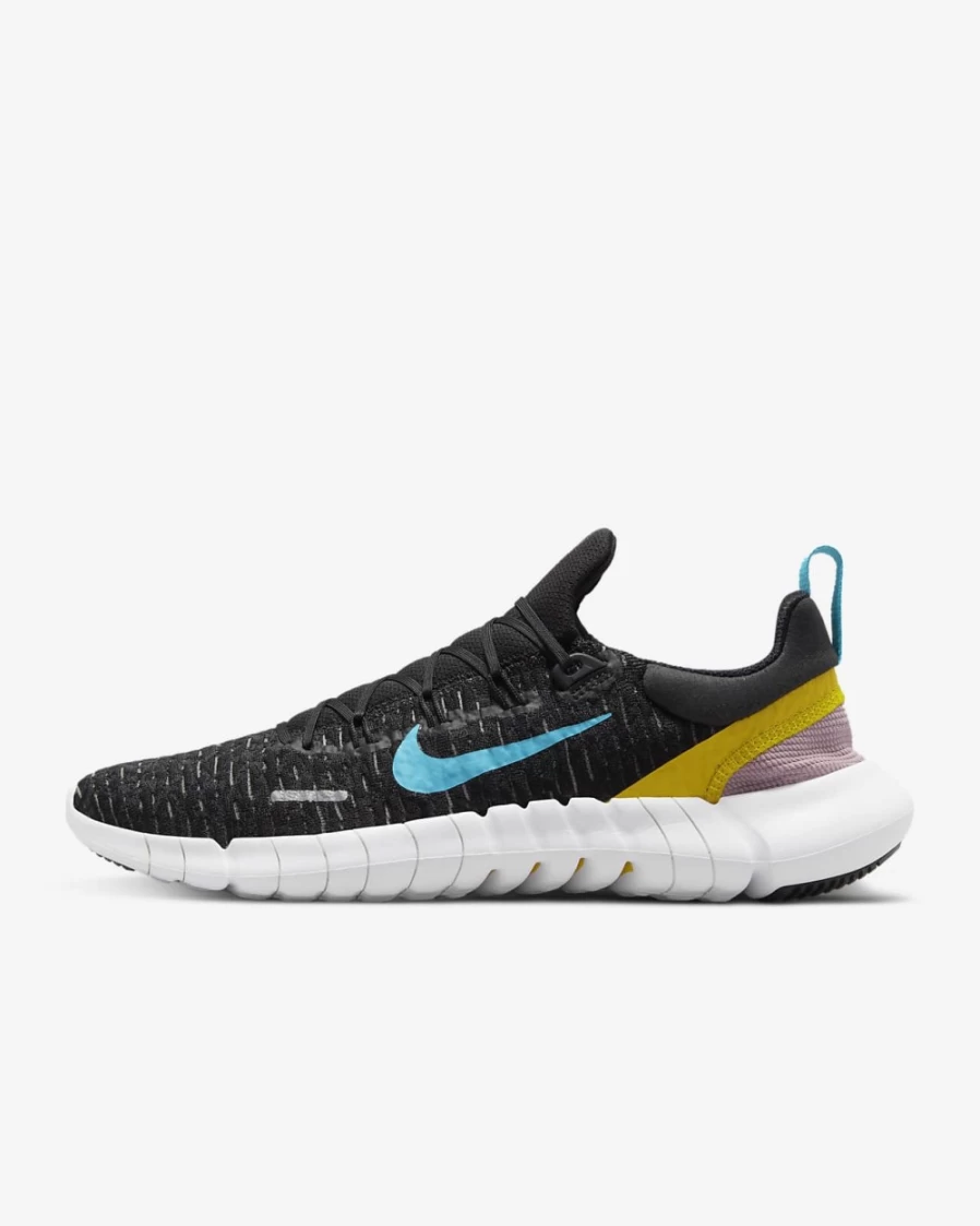 Nike Free Run 5.0 Men's Road Running Shoes - Black/Dark Smoke Grey/Vivid Sulfur/Chlorine Blue