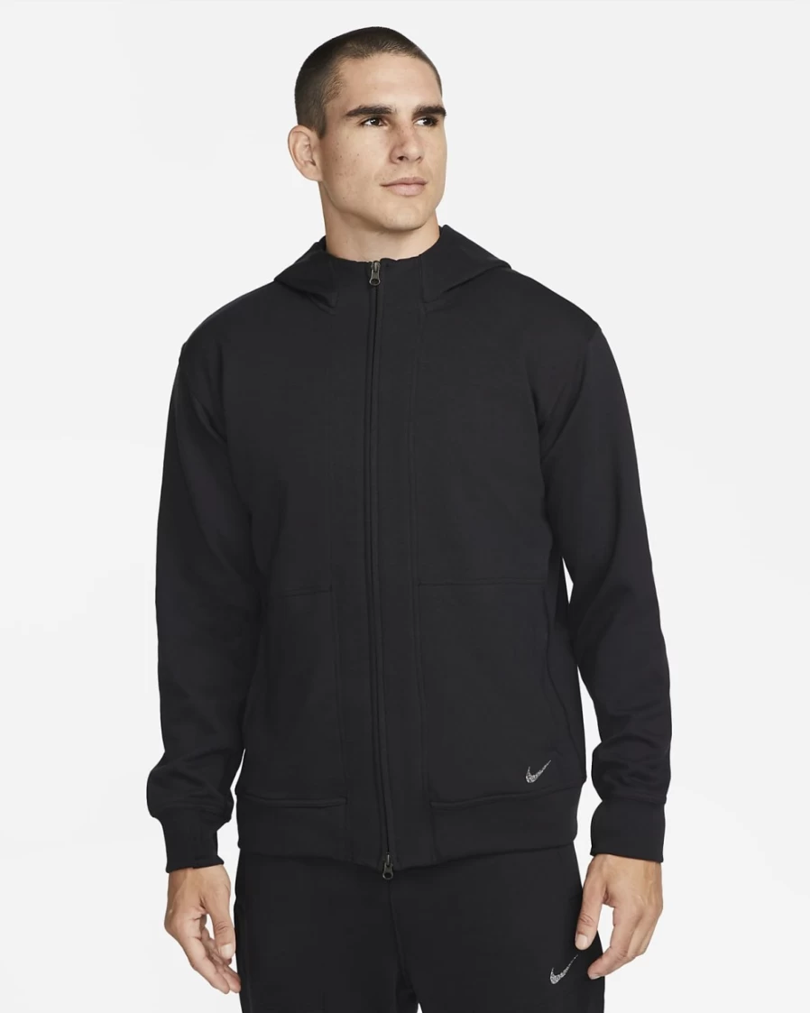 Nike Dri-FIT Men's Black Full-Zip Fleece Hoodie for Yoga & Training