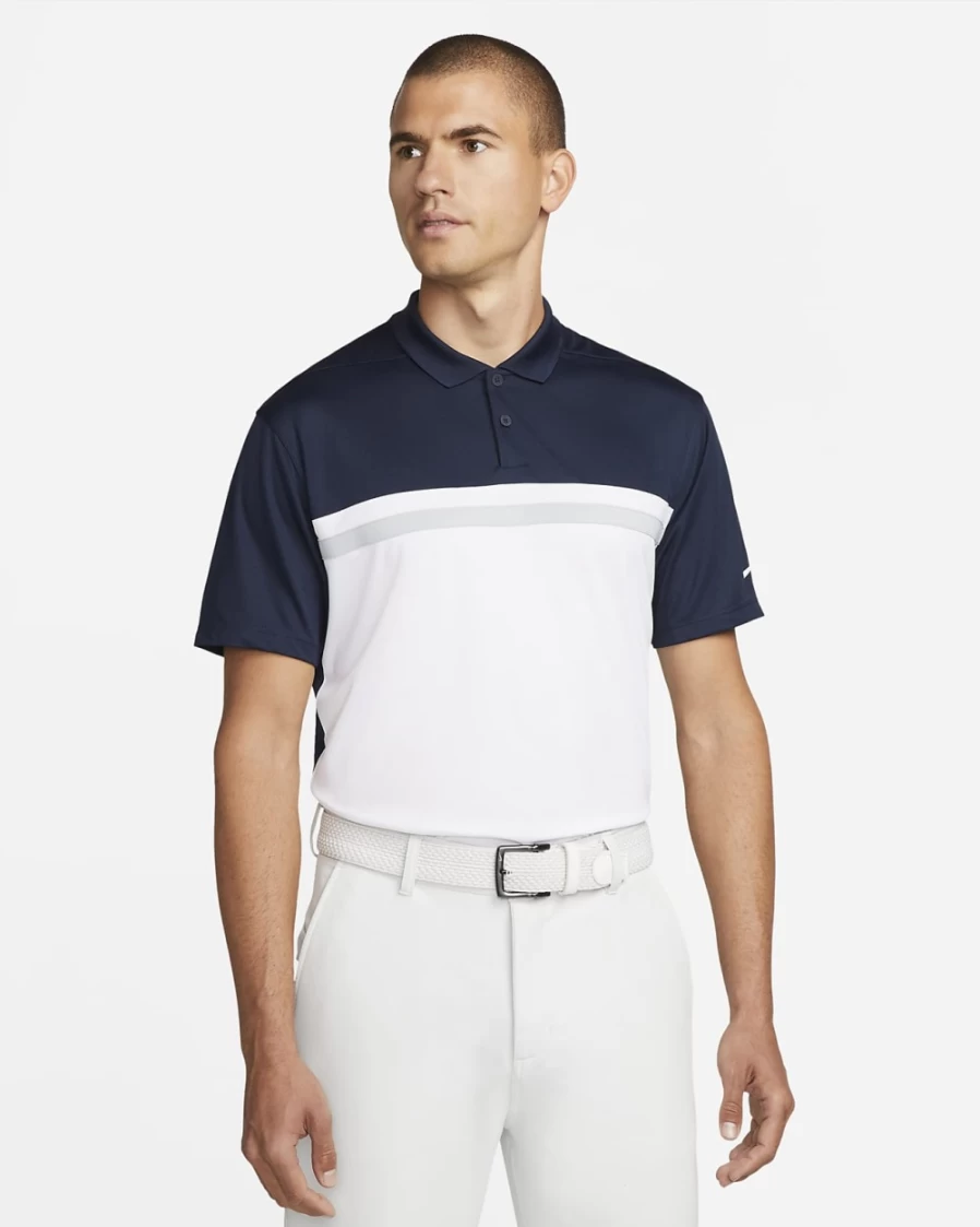 Nike Dri-FIT Victory Men's Golf Polo Shirt - Obsidian, White & Light Smoke Grey Performance Tee