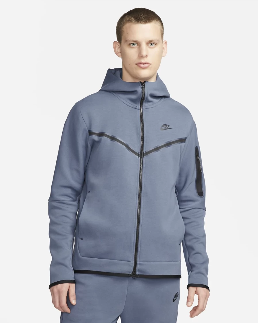 Nike Men's Tech Fleece Full-Zip Hoodie - Diffused Blue/Black | Lightweight & Comfortable Sportswear