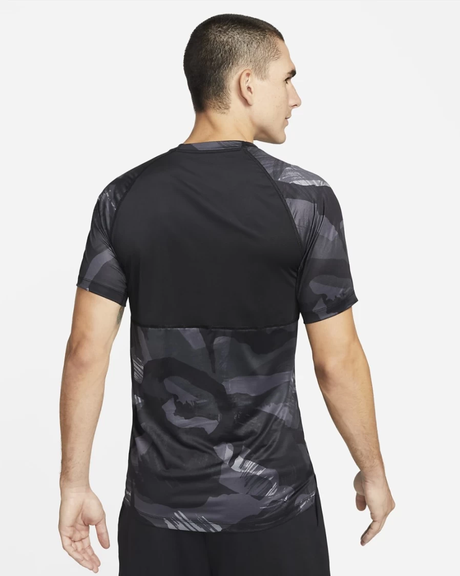 Nike Pro Dri-FIT Men's Training T-Shirt - Black/Coconut Milk Camo, Moisture-Wicking Slim Fit Top