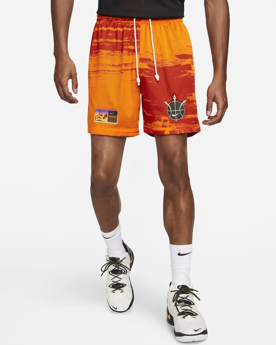Nike Men's Magma Orange/Black Mesh Basketball Shorts - Standard Issue Breathable Athletic Shorts