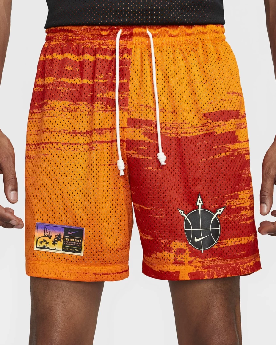 Nike Men's Magma Orange/Black Mesh Basketball Shorts - Standard Issue Breathable Athletic Shorts
