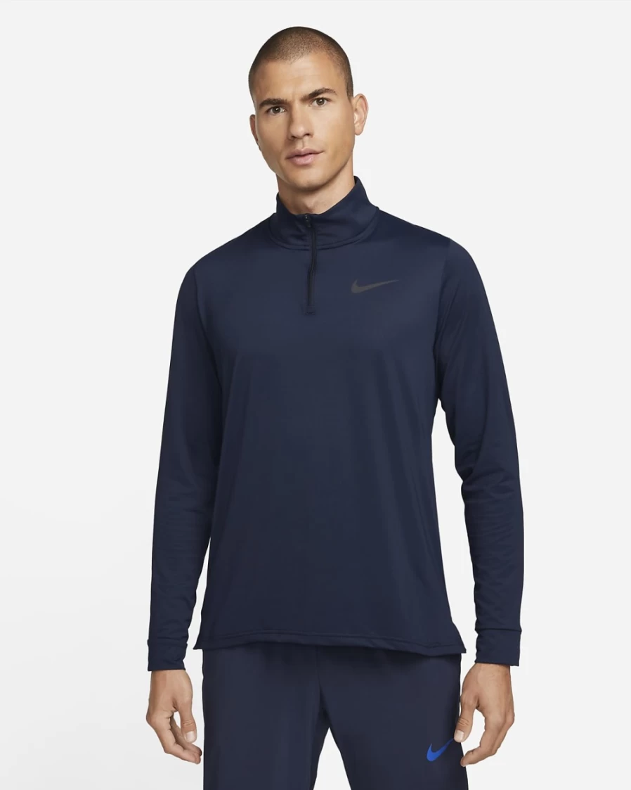 Nike Pro Dri-FIT HyperDry 1/4-Zip Training Top for Men - Obsidian/Game Royal/Black, Moisture-Wicking Workout Shirt