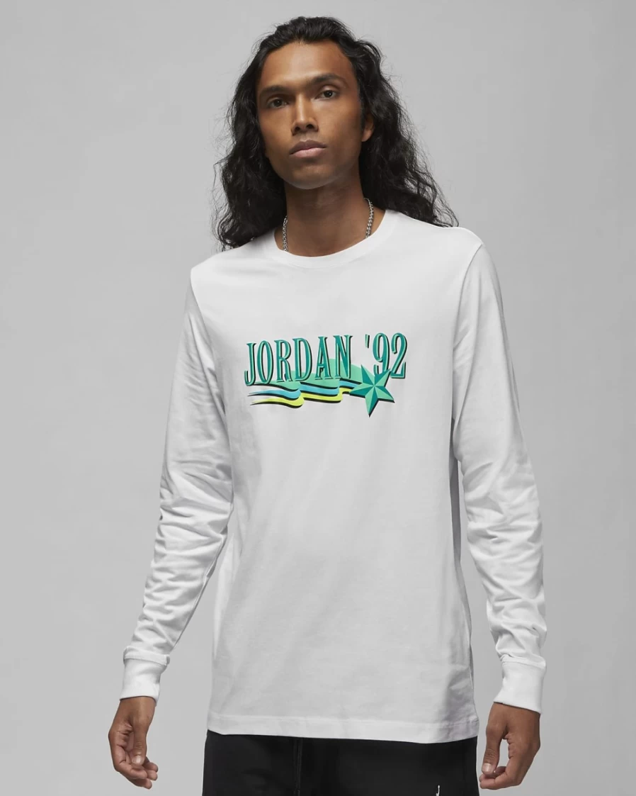 Nike Men's White/Neptune Green Long-Sleeve T-Shirt - Jordan Brand Collection