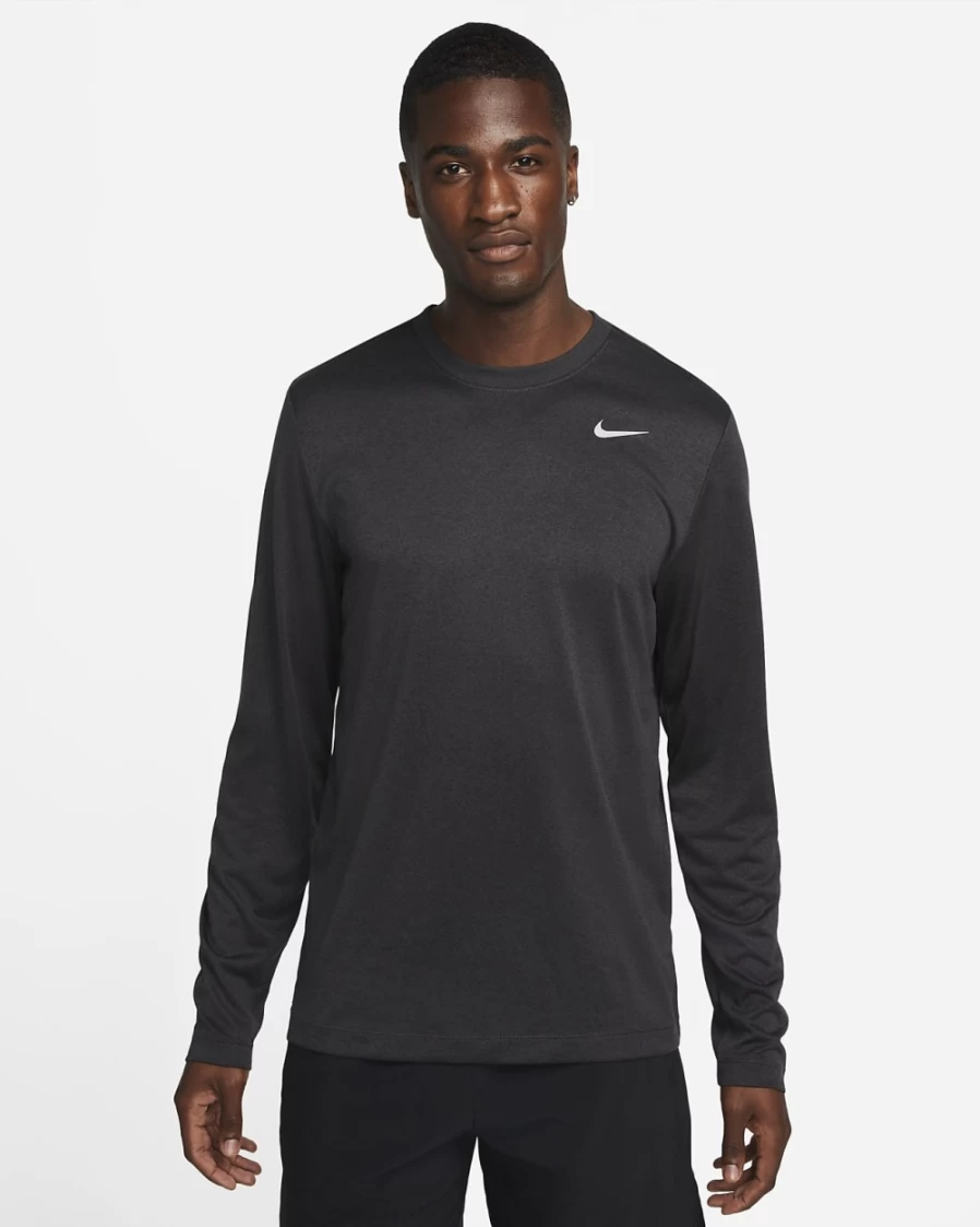 Nike Dri-FIT Legend Men's Long-Sleeve Workout Shirt - Black, Midnight Fog, Heather, Matte Silver - Moisture-Wicking Training Top