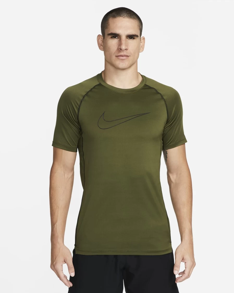 Nike Pro Dri-FIT Men's Slim Fit Short-Sleeve T-Shirt - Rough Green/Black/Black - Moisture-Wicking Workout Top