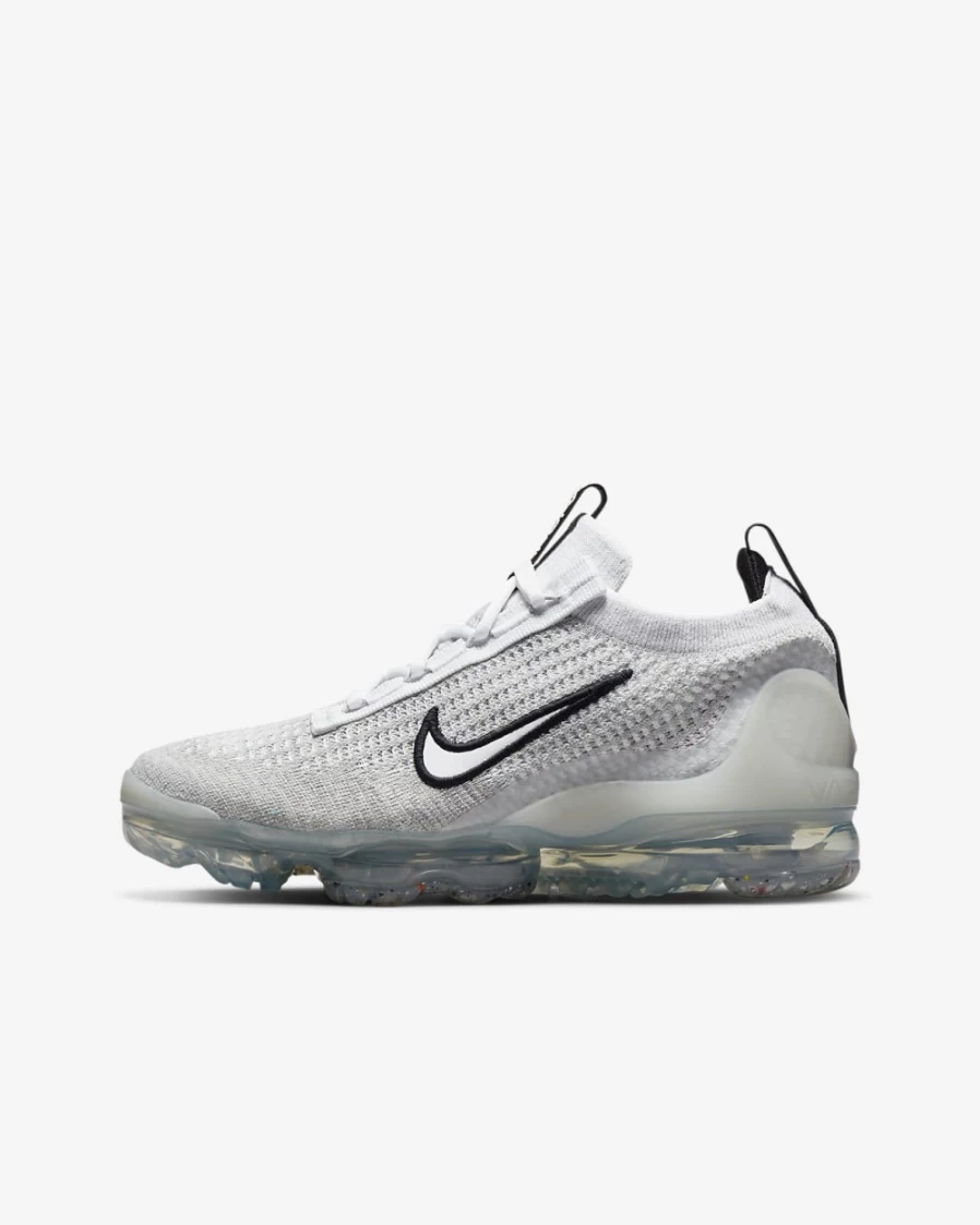 Nike Air VaporMax 2021 FK Big Kids' Running Shoes - White/Black/Metallic Silver for Boys & Girls