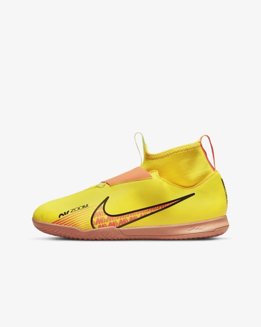 Nike Jr. Zoom Mercurial Superfly 9 Academy IC Kids' Soccer Shoes - Yellow Strike/Volt Ice/Coconut Milk/Sunset Glow for Boys & Girls - Indoor/Court Football Boots