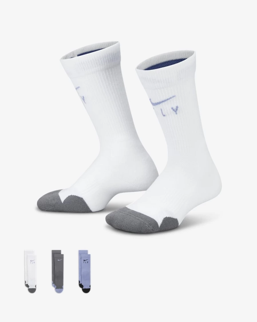Nike Kids' Multi-Color Crew Socks 3-Pack for Boys and Girls - Elite Comfort Athletic Socks
