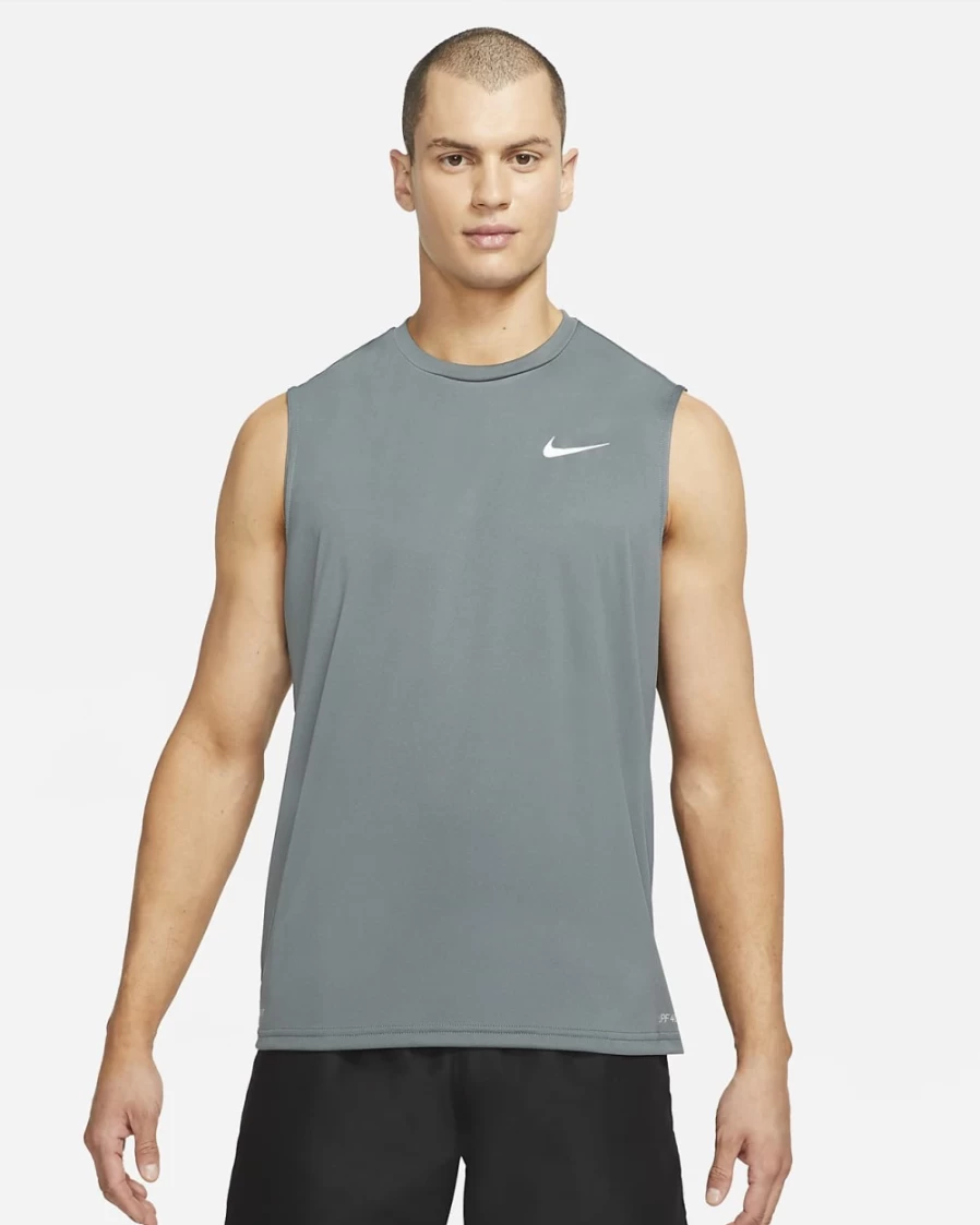 Nike Essential Men's Iron Grey Sleeveless Hydroguard Swim Shirt – Quick-Dry UV Protection Top