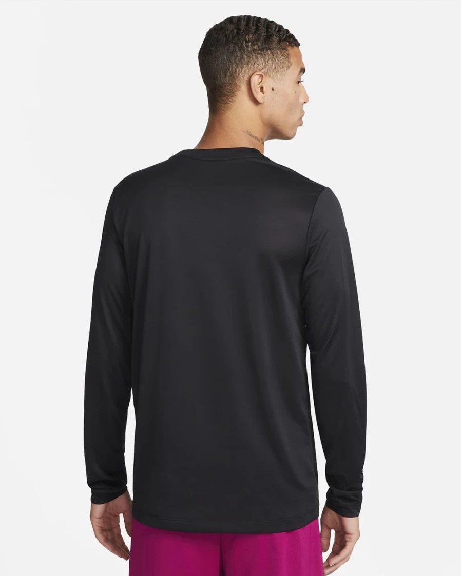 Nike Dri-FIT Legend Men's Long-Sleeve Workout Shirt - Black/Matte Silver - Moisture-Wicking Training Top