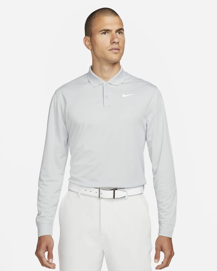 Nike Dri-FIT Victory Men's Light Smoke Grey/White Long-Sleeve Golf Polo Shirt