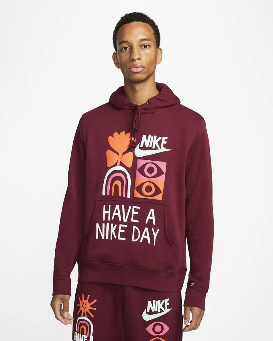 Nike Men's Dark Beetroot French Terry Pullover Hoodie - Sportswear