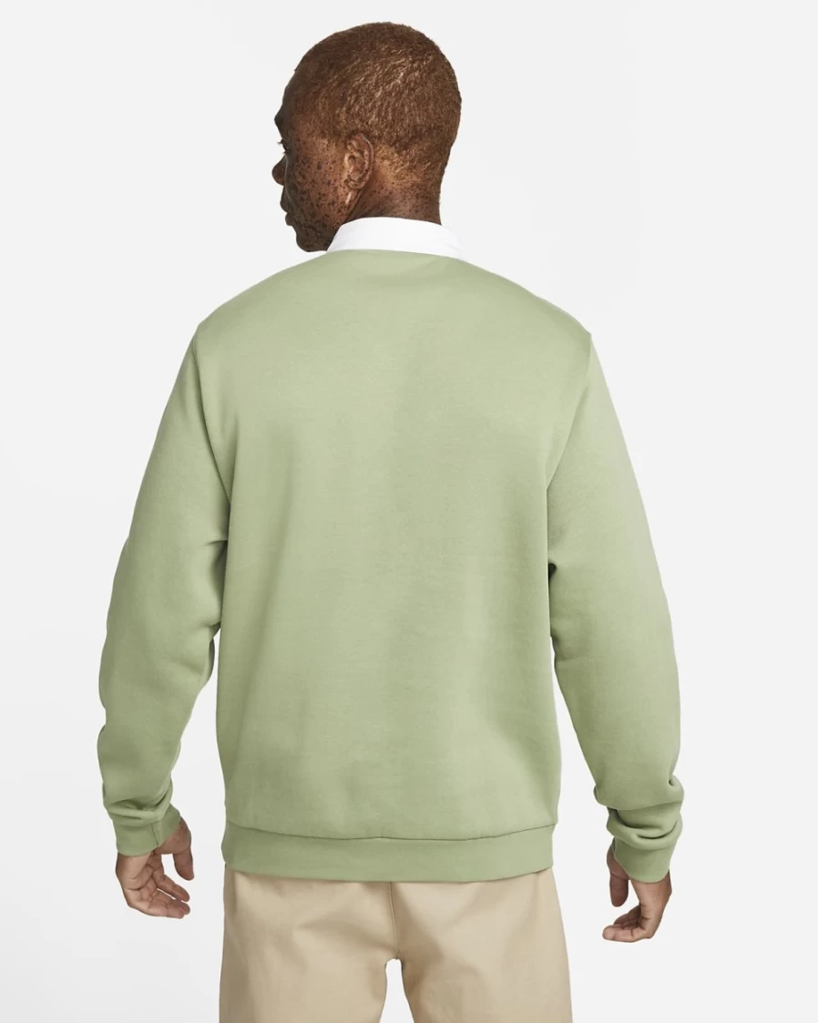Nike Club Fleece Men's Long-Sleeve Polo Shirt - Oil Green & White, Brushed-Back Comfort, Casual Wear