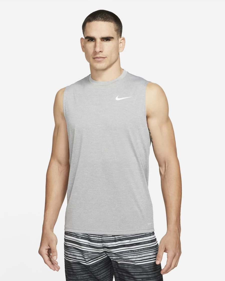 Nike Men's Particle Grey Hydroguard Sleeveless Swim Shirt – Quick-Dry UV Protection