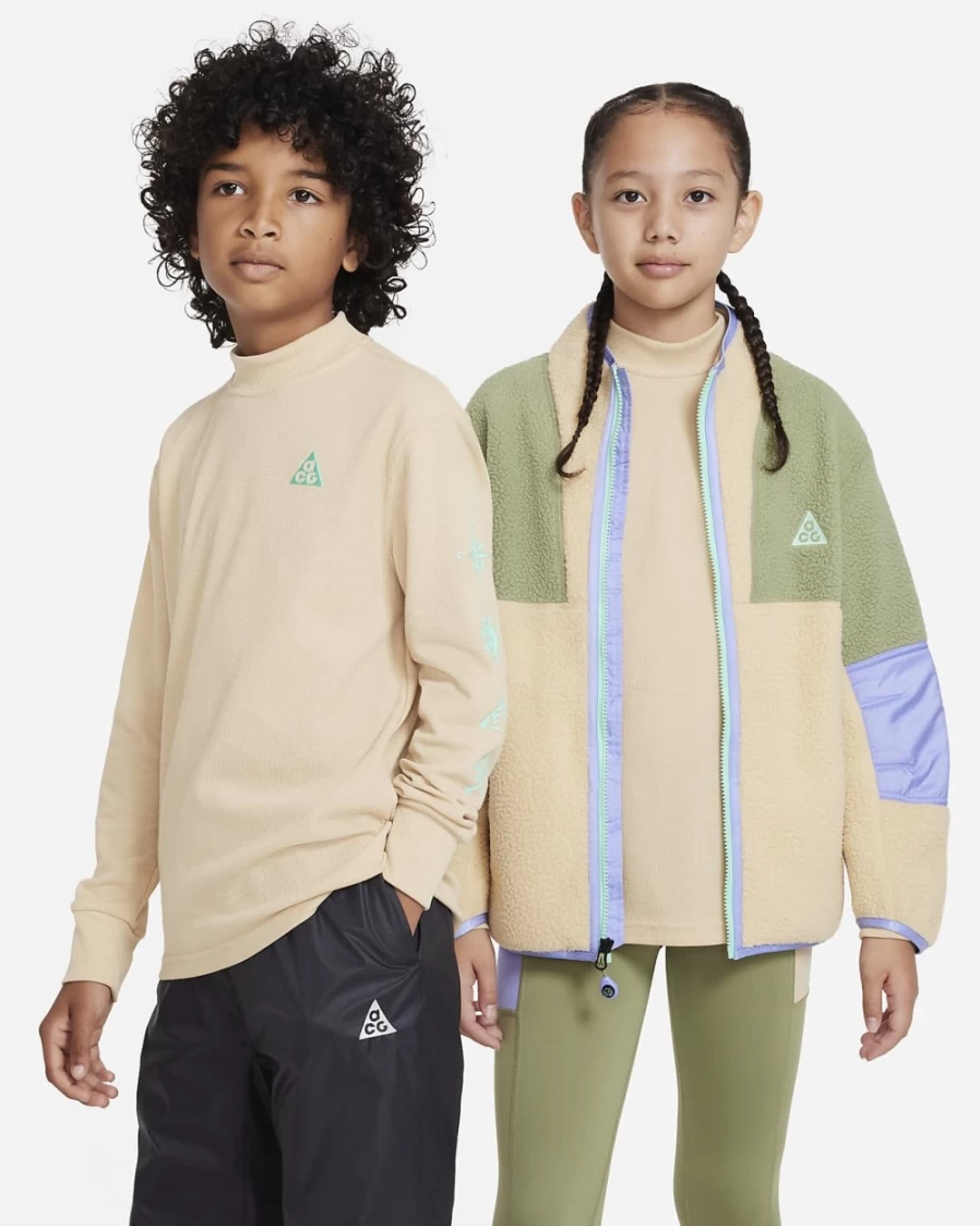 Nike ACG Dri-FIT Boys & Girls Long-Sleeve Top in Sesame/Green Glow - Moisture-Wicking Performance Shirt