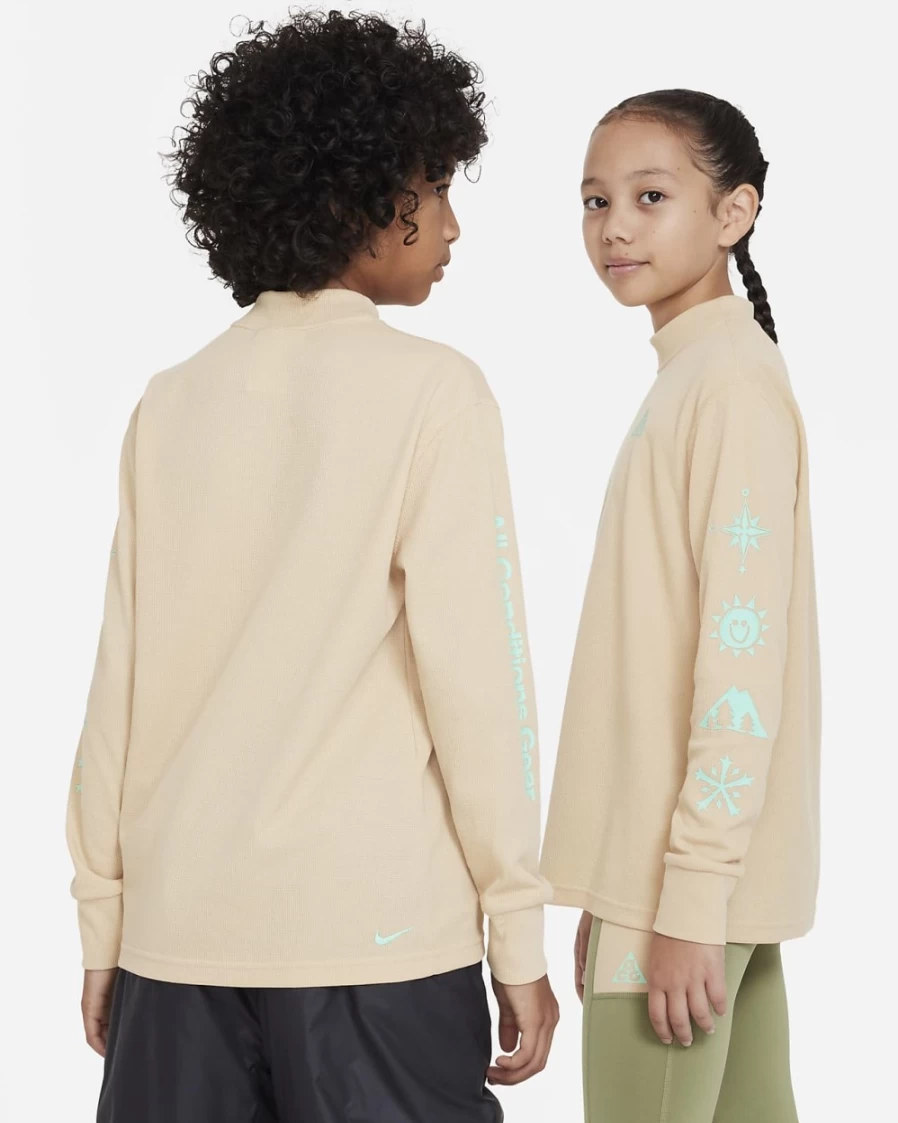 Nike ACG Dri-FIT Boys & Girls Long-Sleeve Top in Sesame/Green Glow - Moisture-Wicking Performance Shirt