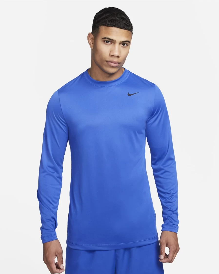 Nike Dri-FIT Legend Men's Long-Sleeve Workout Top - Game Royal/Black - Moisture-Wicking Training Shirt