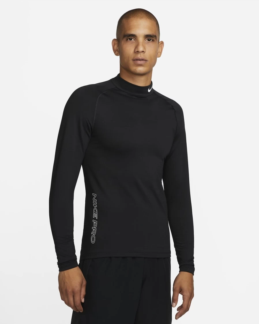 Nike Pro Warm Men's Long-Sleeve Mock Neck Training Top - Black/White