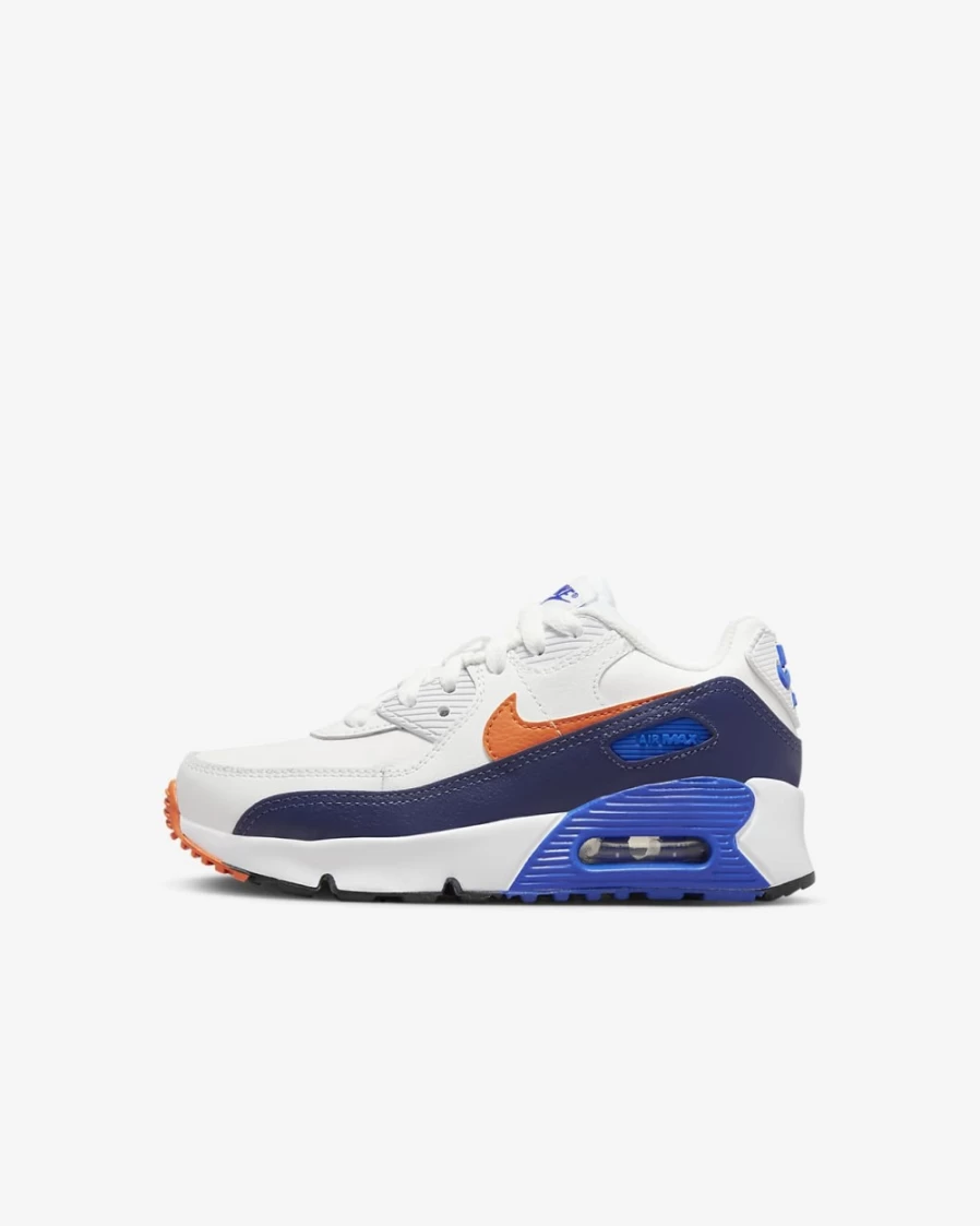 Nike Air Max 90 LTR Little Kids' Shoes for Boys and Girls in Summit White/Midnight Navy/Game Royal/Safety Orange