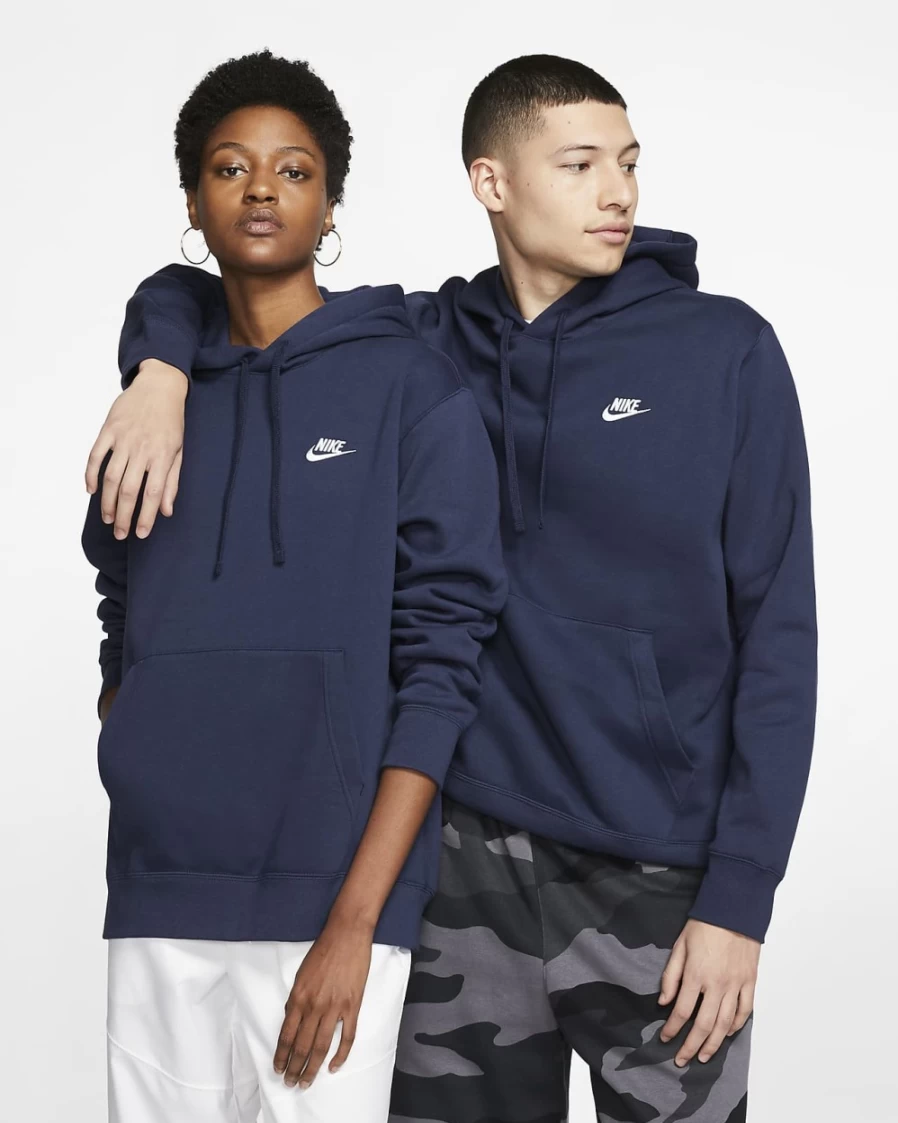Nike Men's Club Fleece Pullover Hoodie - Midnight Navy/White Sportswear