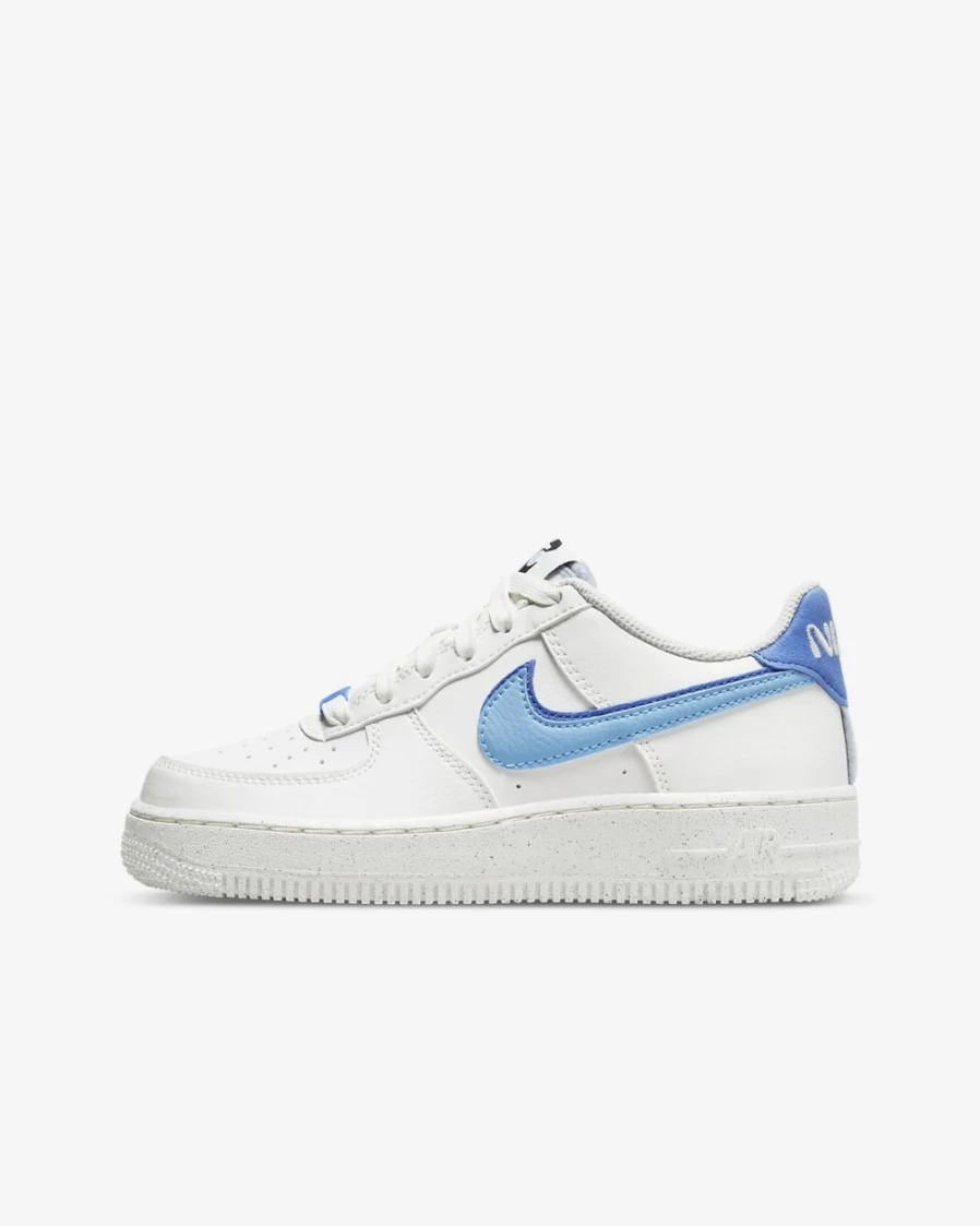 Nike Air Force 1 LV8 Big Kids' Sneakers for Boys & Girls in Sail/Medium Blue/Black/Blue Chill