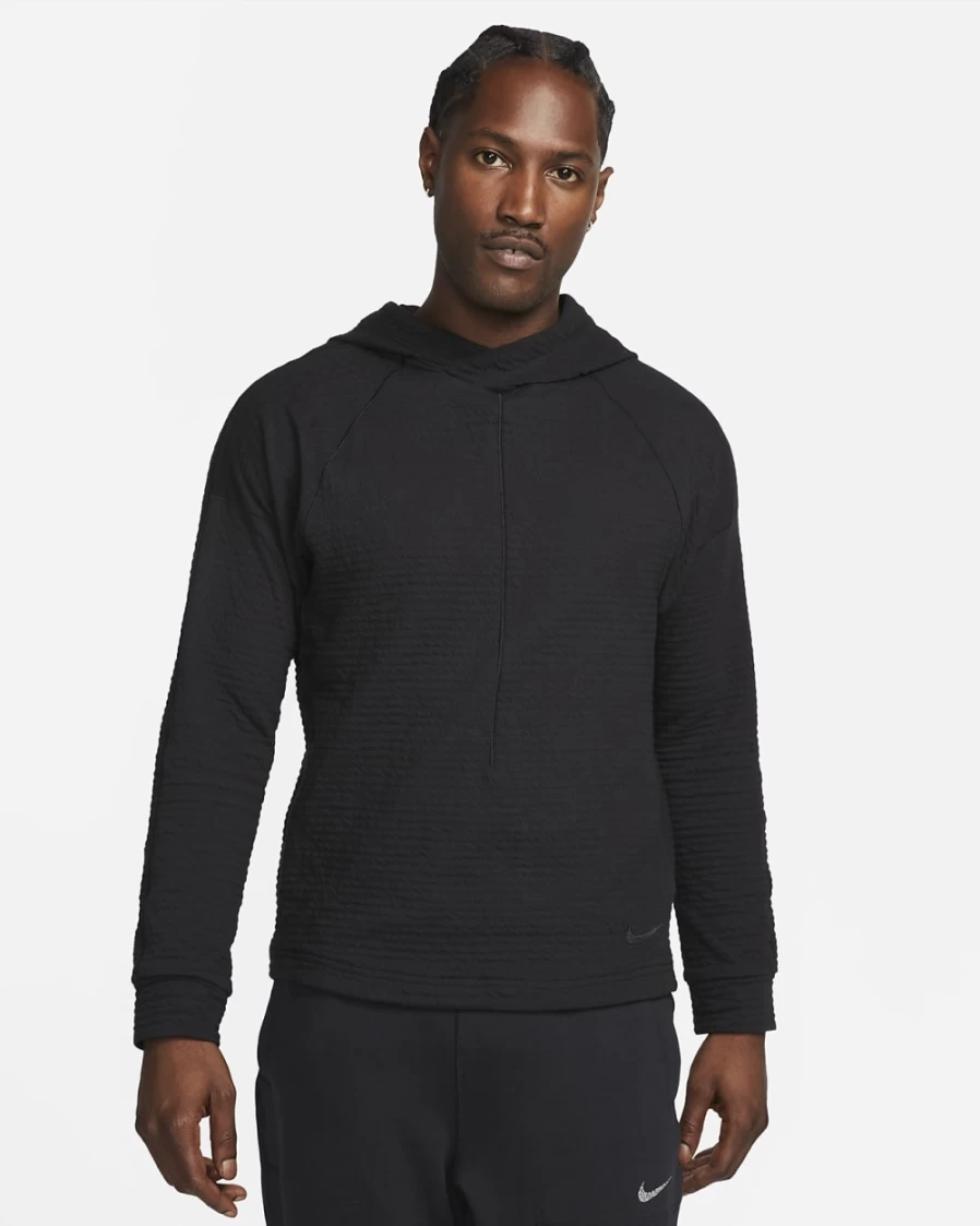 Nike Dri-FIT Men's Pullover Hoodie - Black Yoga Texture Training Sweatshirt