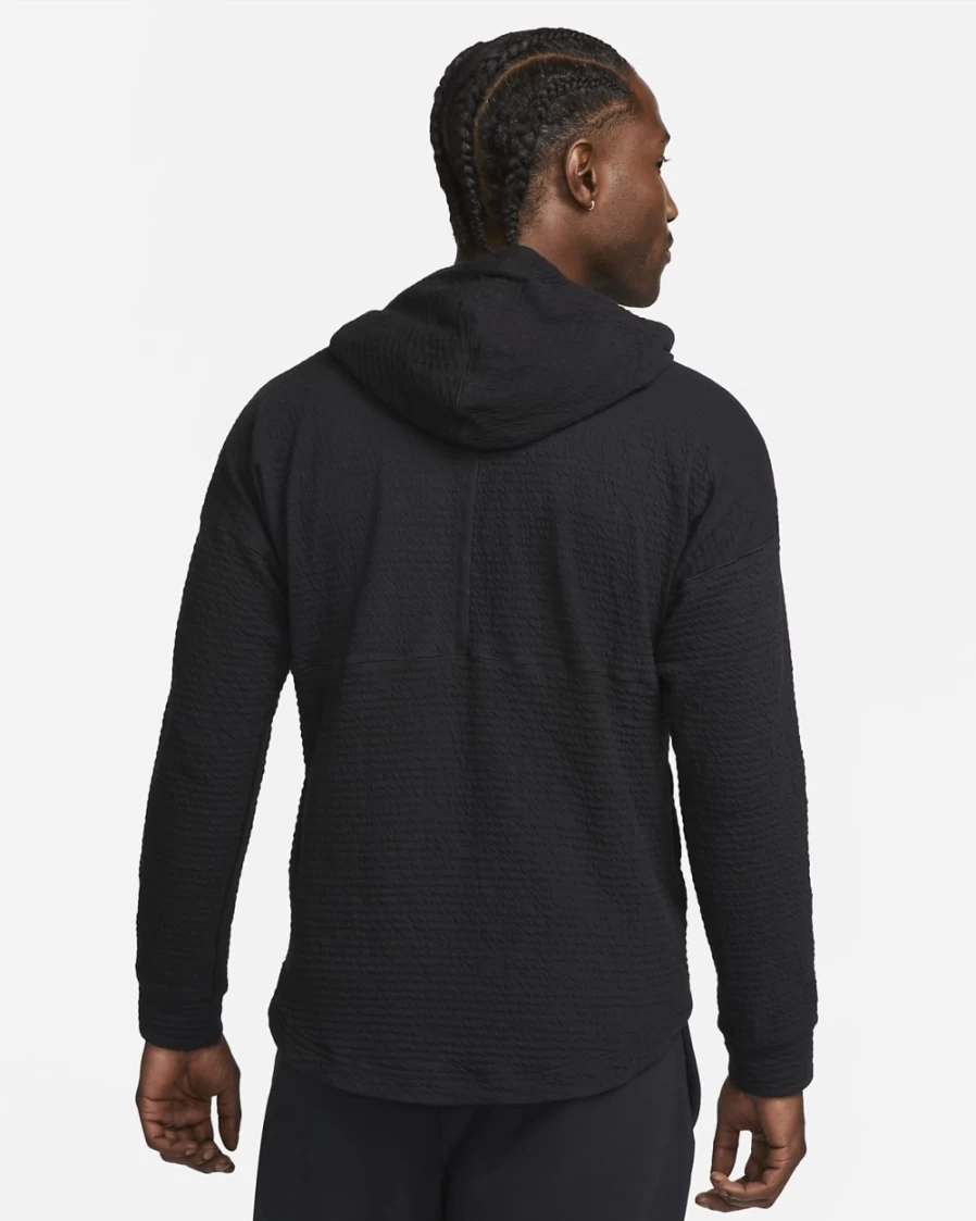 Nike Dri-FIT Men's Pullover Hoodie - Black Yoga Texture Training Sweatshirt