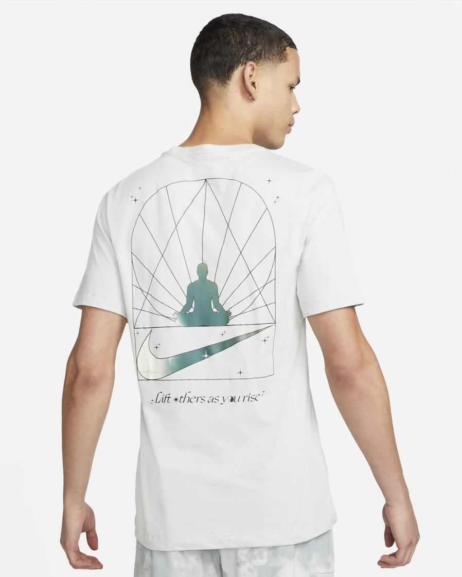 Nike Dri-FIT Men's Light Silver Yoga T-Shirt - Moisture-Wicking Workout Top