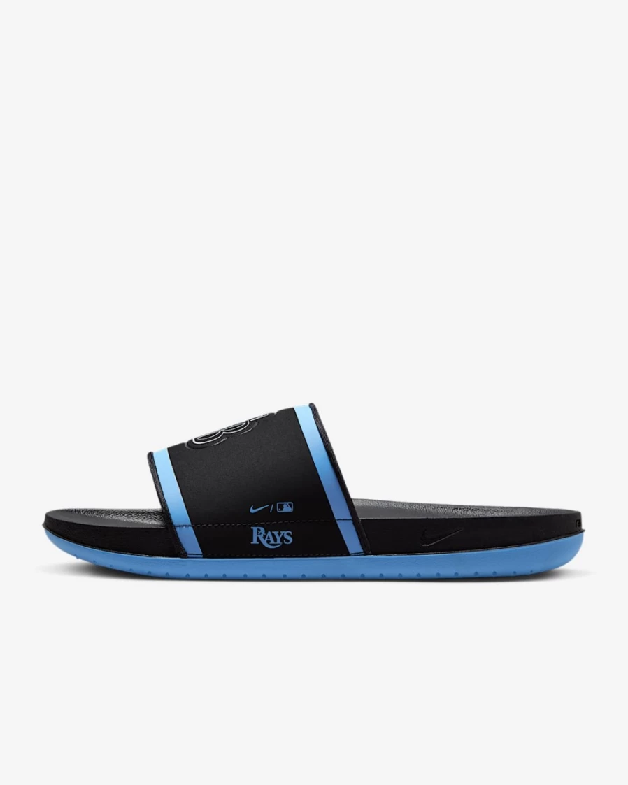 Nike Offcourt Slide Sandals for Men - MLB Tampa Bay Rays Team Design - Black/Valor Blue/White