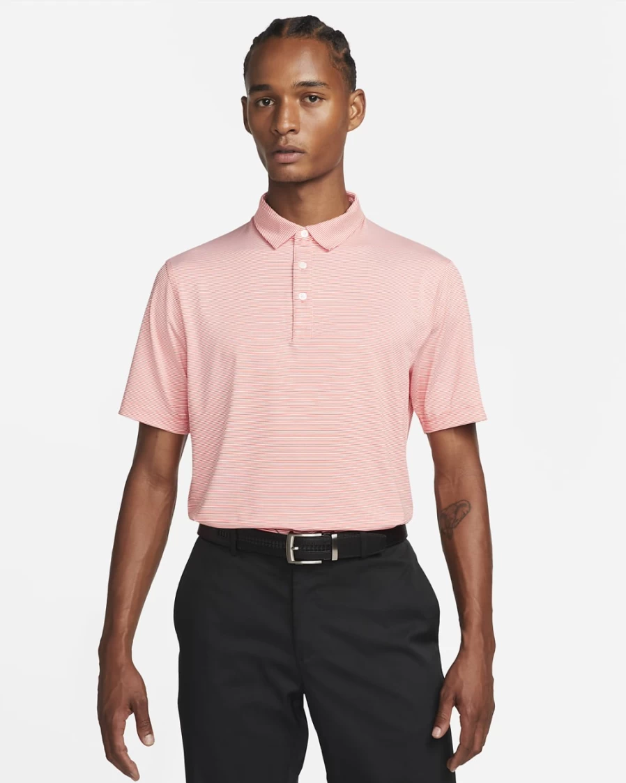 Nike Dri-FIT Player Men's Golf Polo - Magic Ember/Pure/Brushed Silver Striped Performance Shirt