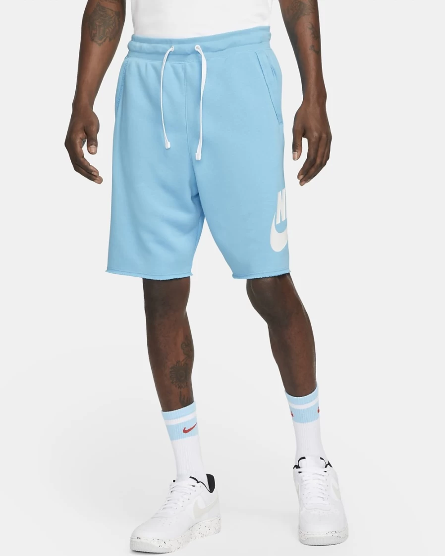 Nike Club Alumni Men's French Terry Shorts - Baltic Blue/White Athletic Casual Shorts for Men
