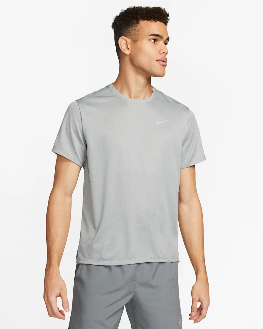 Nike Dri-FIT UV Miler Men's Running Shirt - Particle Grey/Grey Fog/Heather, Moisture-Wicking, Breathable Short-Sleeve Top