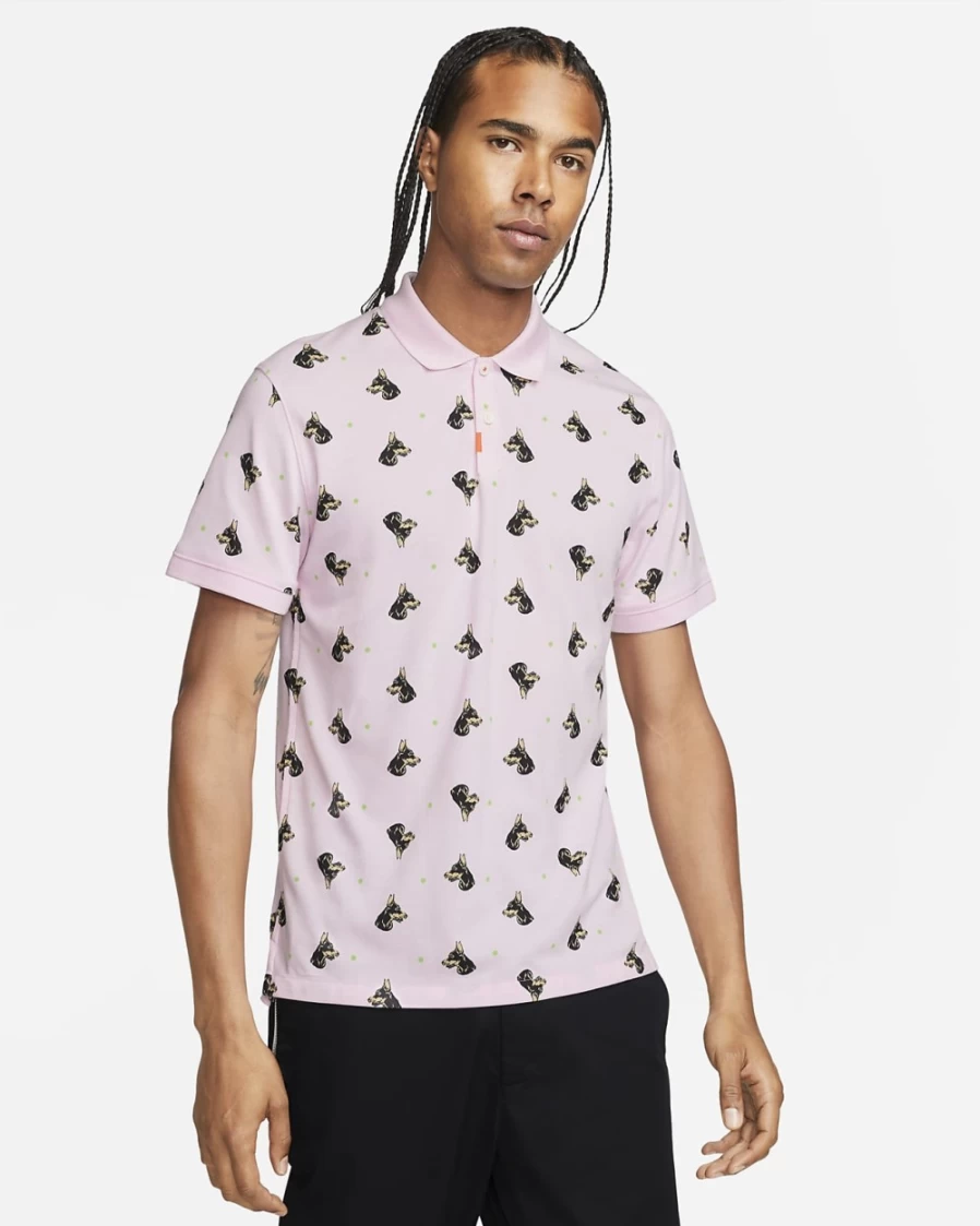 Nike Men's Slim-Fit Print Polo Shirt in Pink Foam