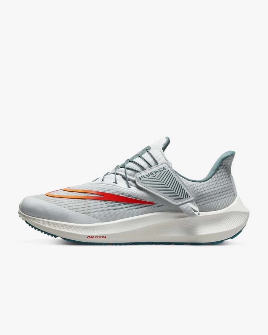 Nike Pegasus FlyEase Men's Road Running Shoes - Pure Platinum/Mineral Slate/Bright Spruce/Total Orange, Easy On/Off Design