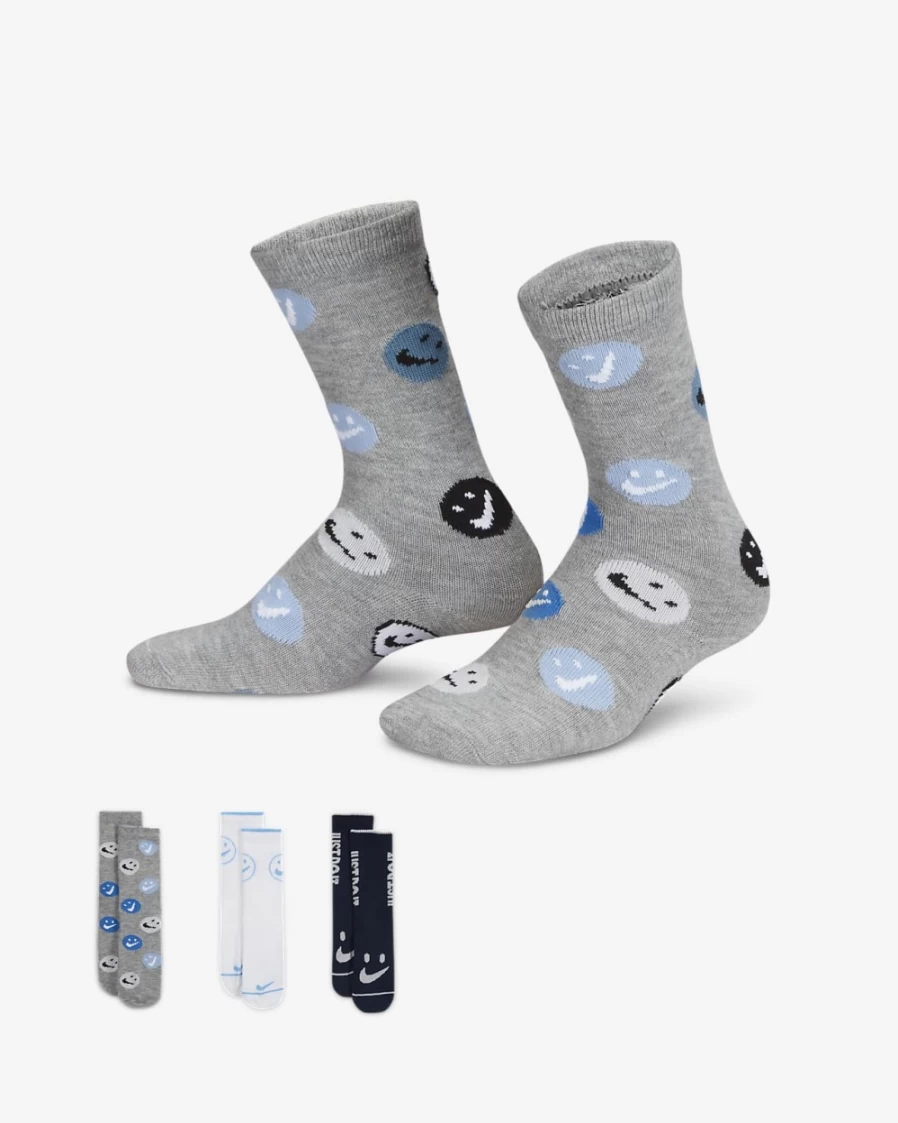 Nike Kids' Dark Grey Heather Crew Socks 3-Pack for Boys and Girls