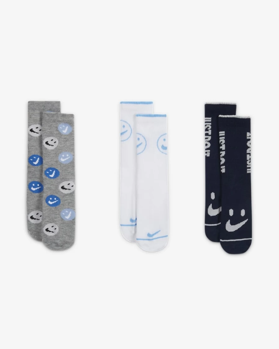 Nike Kids' Dark Grey Heather Crew Socks 3-Pack for Boys and Girls