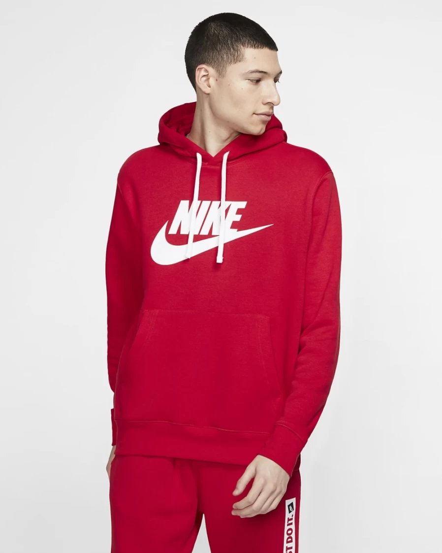 Nike Club Fleece Men's Pullover Hoodie - University Red/White Graphic Sweatshirt