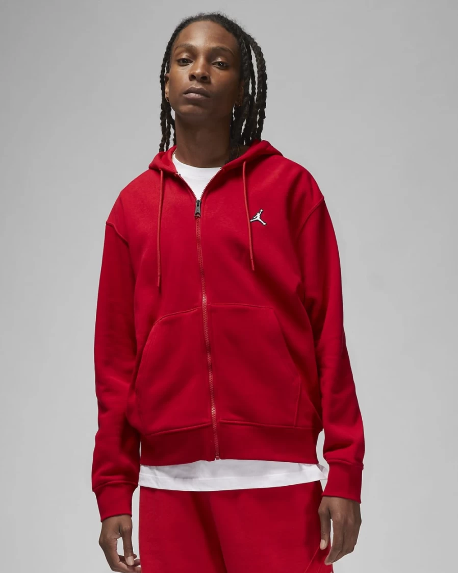 Nike Jordan Brooklyn Fleece Men's Full-Zip Hoodie - Gym Red/White, Athletic Pullover Sweatshirt for Men