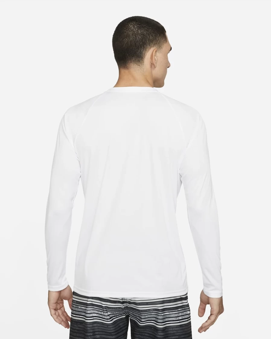 Nike Men's White Hydroguard Long-Sleeve Swim Shirt – UPF Sun Protection Quick-Dry Essential