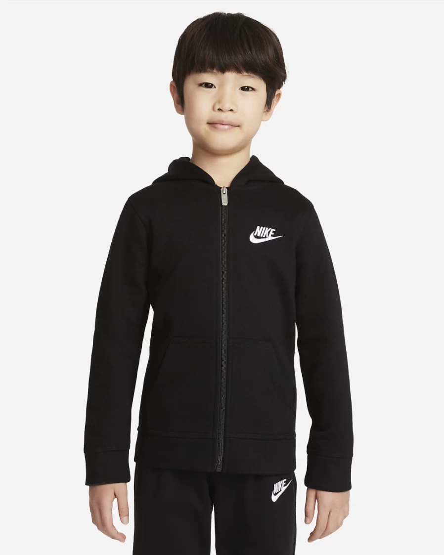 Nike Club Fleece Boys & Girls Full-Zip Hooded Sweatshirt - Black