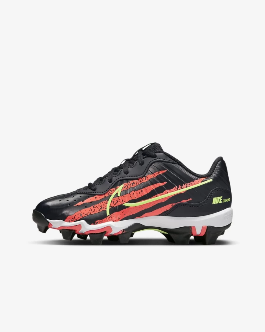 Nike Alpha Huarache 4 Keystone Boys Girls Baseball Cleats Black Bright Crimson Platinum Tint Ghost Green