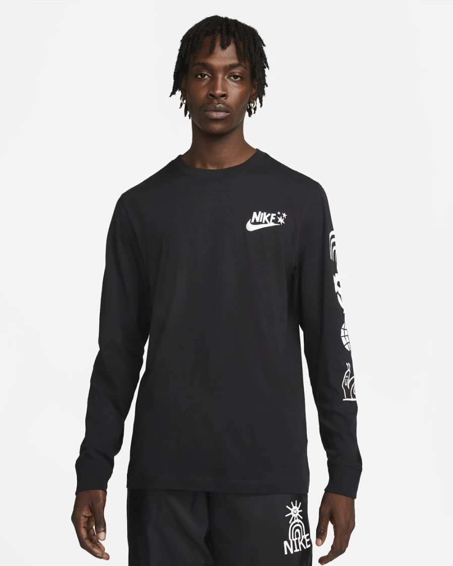 Nike Men's Black Long-Sleeve Sportswear T-Shirt – Athletic Comfort Fit Top