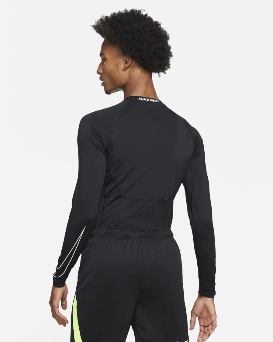Nike Pro Dri-FIT Men's Tight Fit Long-Sleeve Top - Black/White - Moisture-Wicking Training Shirt