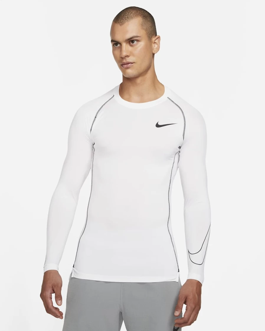 Nike Men's Pro Dri-FIT Tight Fit Long-Sleeve Training Top - White/Black/Black