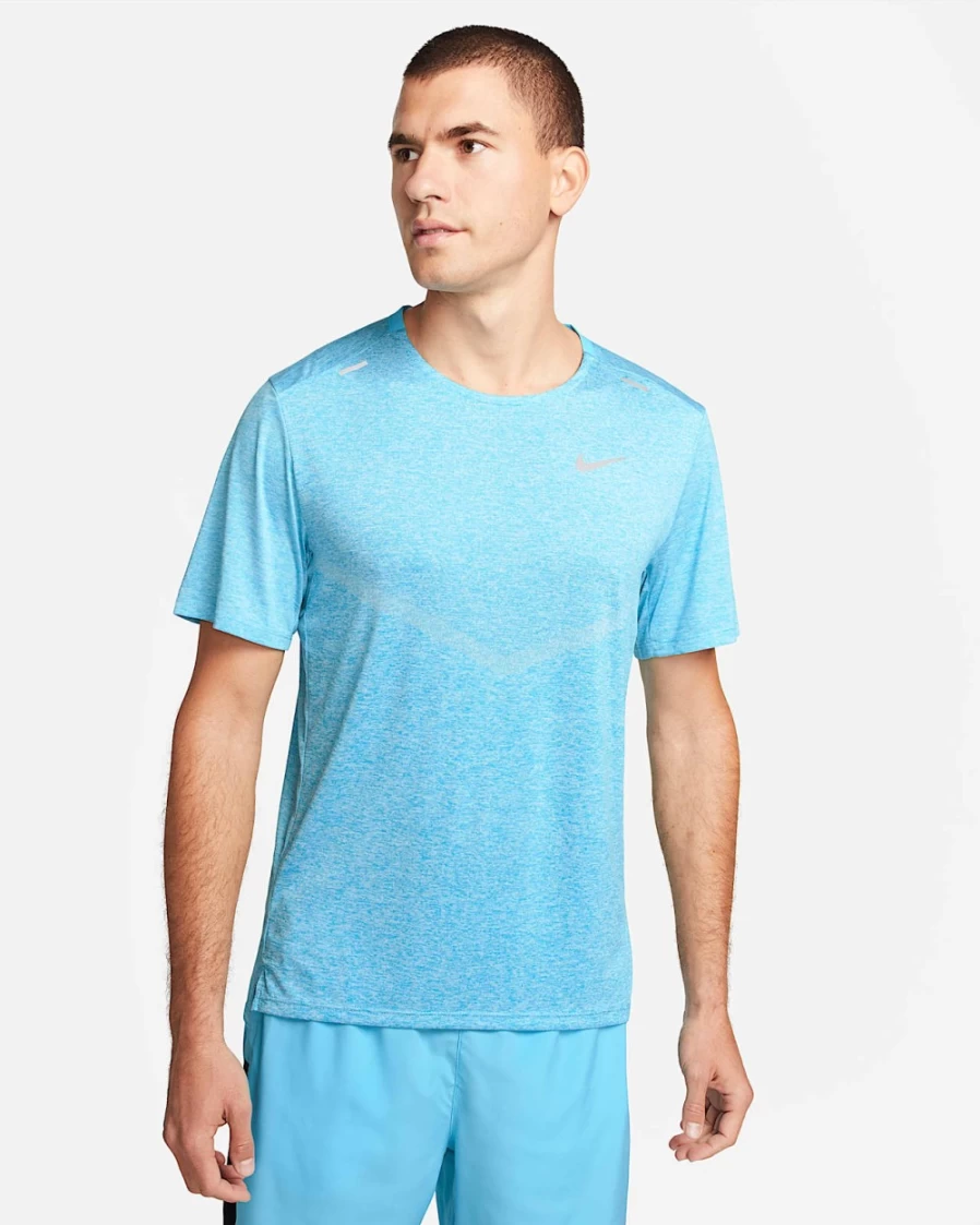 Nike Dri-FIT Rise 365 Men's Running Shirt - Baltic Blue/Heather - Moisture-Wicking Short-Sleeve Top